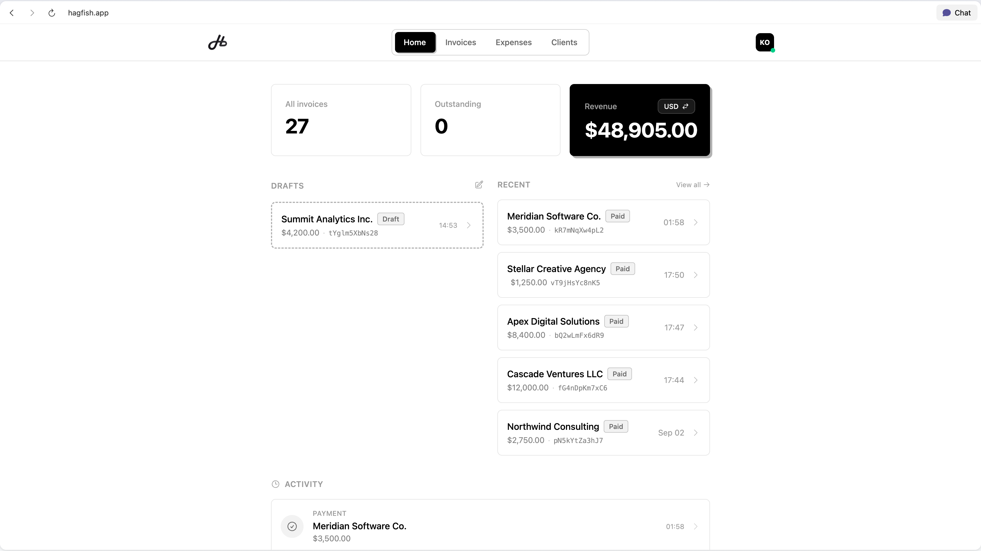 Hagfish Dashboard - Invoice management made simple