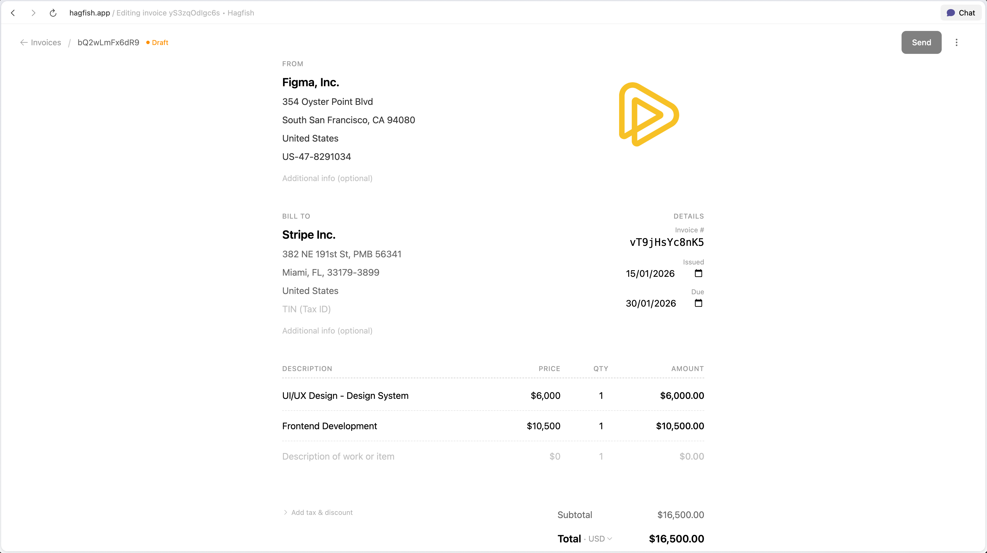 Hagfish Invoice Editor - Create professional invoices effortlessly